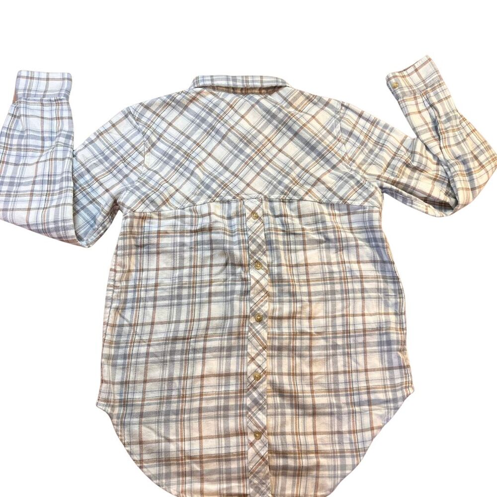 Marmont Womens Flannel Button Back Plaid Shirt Top Blouse Medium Gray Up Cabin - Picture 2 of 11